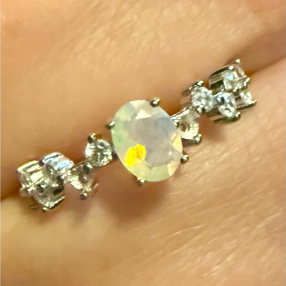 NWT Moissanite and opal ring in sterling silver - fully adjustable $299 retail